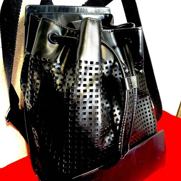 Zara shiny black leather caged cut out backpack purse. - Picture 6 of 11